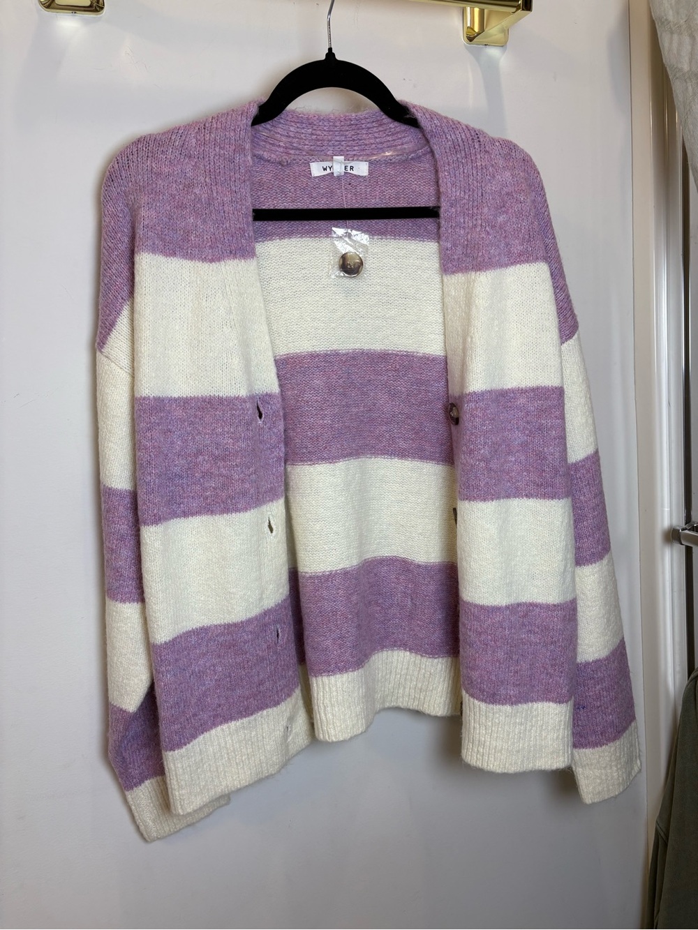 NWOT WYNTER Boutique Purple White Stripe Cardigan